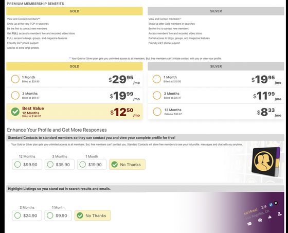 Screenshot of the Alt.com prices