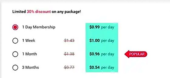 Screenshot of the BlackWink prices
