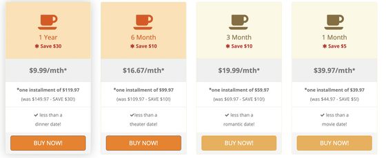 Screenshot of the ChristianCafe.com prices
