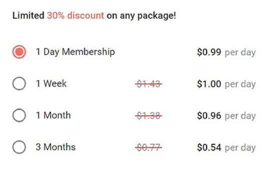 Screenshot of the Flirt prices