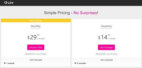 Screenshot of the Lov prices