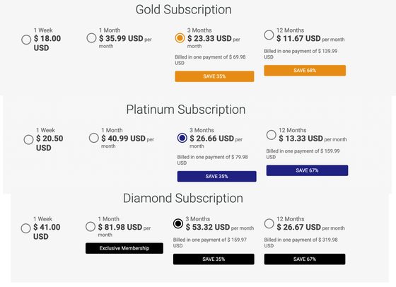 Screenshot of the Muslima prices