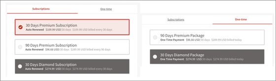 Screenshot of the Seeking Arrangement prices