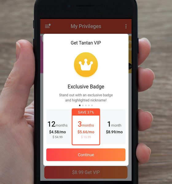 Screenshot of the Tantan prices