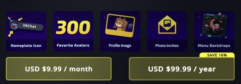 Screenshot of the VRChat prices