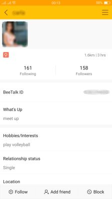 BeeTalk Female Member Profile