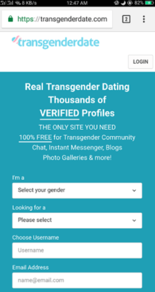 Trangenderdate on Mobile Phone Browser