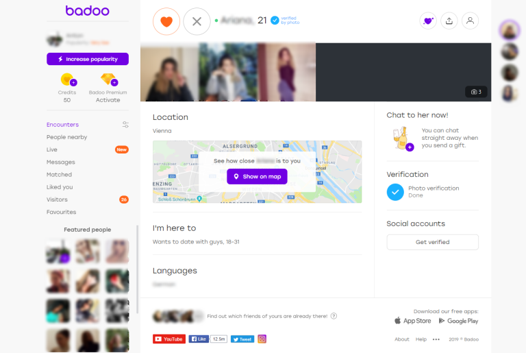Number of likes badoo Contacts at